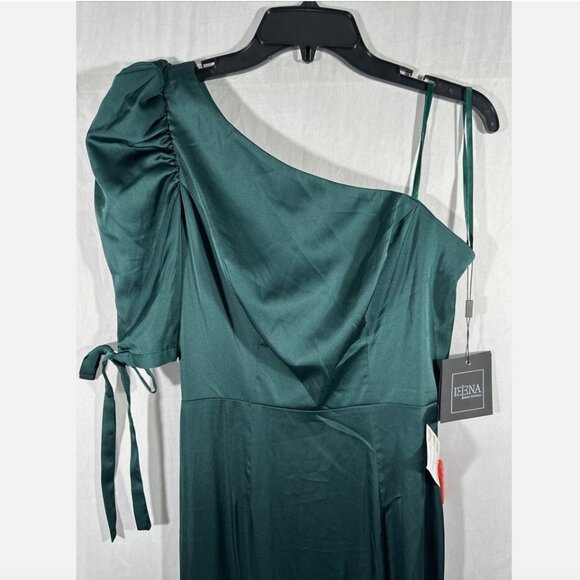 NWT $358 IEENA Mac Duggal [ 4 ] Satin One Shoulder‎ Puff Sleeve Gown Green Q470 - Picture 10 of 16